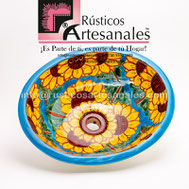 <img src="Ovalín Especial Ovalado Girasol Turquesa.jpg" alt=" Ovalín Especial Ovalado decorado mexicano Girasol Turquesa pintado a mano para sobre Poner hecho en México 100% a mano" />