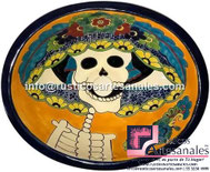 <img src="Ovalín Tenático Ovalado Catrina Lupita 0104.jpg" alt=" Ovalín Temático Ovalado decorado mexicano Catrina Lupita 0104 pintado a mano para sobre Poner hecho en México 100% a mano" />