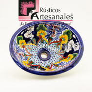 <img src="Ovalín Talaverado Ovalado AO-6033.jpg" alt=" Ovalín Talavereado Ovalado decorado mexicano AO-6033 pintado a mano para sobre Poner hecho en México 100% a mano" />