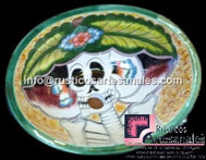<img src="Ovalín Tenático Ovalado Catrina 0108.jpg" alt=" Ovalín Temático Ovalado decorado mexicano Catrina 108 pintado a mano para sobre Poner hecho en México 100% a mano" />