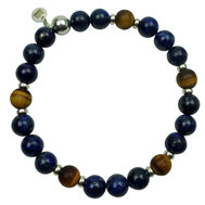 86544624131 Herrenarmband, Männerarmband, Lapislazuli, Tigerauge, Silber 925, auf Gummi, auf Stretch, Edelsteinschmuck, hochwertiges Herrenarmband, außergewöhnliches Herrenarmband, Männerarmband dunkelblau-braun