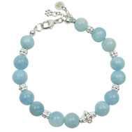 Angesagtes Aquamarin-Damenarmband mit einem Kreuz massives Silber 925, Sterlingsilber 925, Edelsteinarmband , Sommerarmband mit Karabiner
