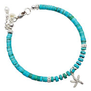 Angeagtes Türlkisdarmband mit Seestern aus Silber, Sommerarmband, Sommerdamenarmband