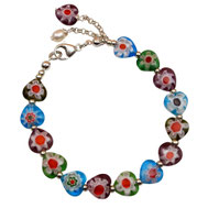 Damenarmband bunte Herze Millefiori Muranoglasherzen Silber Herzarmband Armband mit vielen bunten Glasherzen, außergewöhnliches Damenarmband