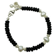 Damen-Armband Onyxrondelle schwarz weiße Süßwasserperlen Silberperlen Silber 925 Sterlingsilber außergewöhnliches Damenarmband