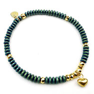 Damenarmband grün gold Perlen Hämatitrondelle Herz vergoldet Valentinstagsgeschenk Damenarmband online kaufen