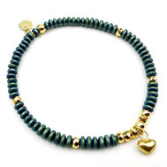 Damenarmband grün gold Perlen Hämatitrondelle Herz vergoldet Valentinstagsgeschenk Damenarmband online kaufen