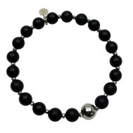 Männer Armband schwarz Onyxperlen mit Silber 925 Perlen-Herrenarmband Perlenmännerarmband