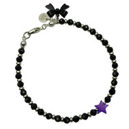 Damenarmband schwarz Spinelle lila Perlmuttstern Silberperlen Silber 925 Weihnachtliches Armband Armband mit Schleife