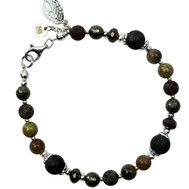 Damen Armband Perlen Mondstein seltener Pyrit diverse Natursteine Kristalle, Hämatit Silber, außergewöhnliches Damenarmband