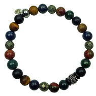 Männerarmband braun grün schwarz bunt Edelsteinmix Onyx, Jaspis, Pyrit, Lapislazuli, Tigerauge, Moosachat, Silber 925 hochwertiges Herrenarmband, außergewöhnliches Herrenarmband 