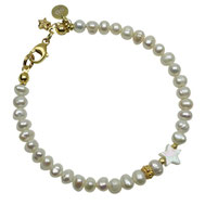 Damenarmband weiß Süßwasserperlen Perlmuttstern Silber 925 vergoldet Weihnachtsarmband weihnachtlicher Schmuck