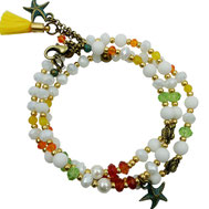 Damen Armband-Set weiß-bunt, Jade weiß Kristalle gelb orange grün Seesterne Metall, grün patiniert