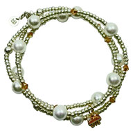 0086544625220 Damen-Armband-set dreiteilig, Rocailles in silber, Armbandset mit Muschelkernperlen, Quallen-Anhänger in goldfarben, Swarovski-Bicons, Sommer-Armbänder mit Muchelkernperlen