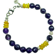 0086544625343 Armband Damen Perlen Amethyst glänzend Bernsteinscheiben Silber 925 Natursteine Edelsteine Armbandlila-gelb Amethystarmband mit Silber, außergewöhnliches Damenarmband