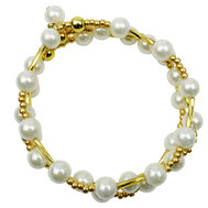 DamenarmbandSET dreitilig weiß-gold Perlen Muschelkern Rocailles vergoldet Damenarmbandset dehnbar online kaufen