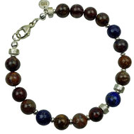 Männerarmband braun blau grün Perlen Pietersit, Lapislazuli, Silber 925, Edelsteinschmuck, Herrenarmband braun-blau, Edelstein-Herrenarmband