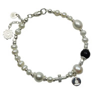 Damen Armband weiß Süßwasserperlen Onyxperle Buddha-Anhänger aus Silber 925 Chakra-Anhänger ausgefallenes Armband außergewöhnliches Armband