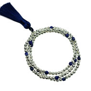 Damenarmband-Set hellsilber blau aus Hämatit und Lapislazuli. 3 Armbänder mit Seidenquaste handgefertigt