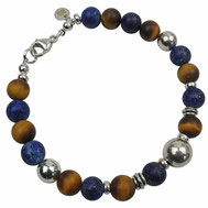 Männer-Armband aus  braun blau Silber 925 Tigerauge, Lapislazuli, Silber 925, Edelsteinschmuck, hochwertiges Herrenarmband, außergewöhnliches Herrenarmband, Männerarmband braun-blau