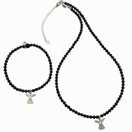 Damenschmuck-Set schwarze Spinelle Silber-Engel-Anhänger Halskette und Armband Schutzengel-Schmuck weihnachtlicher Schmuck
