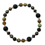 Damen Armband Perlen Mondstein seltener Pyrit diverse Natursteine Kristalle, Hämatit Silber 925,, außergewöhnliches Damenarmband