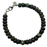 Männer-Armband  braunschwarz Perlen  schwarzer Pyrit, Pyrit facettiert, Silber 925, Edelsteinschmuck, hochwertiges Herrenarmband, außergewöhnliches Herrenarmband, Mämmerarmband dunkelgrau
