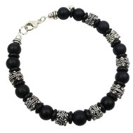 Onyx-Männerarmband mit massiver Silberperlen, außergewöhnlichen Onyx-Herrenarmband, Silber 925