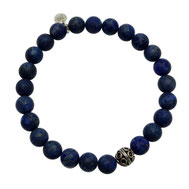 Männerarmband blau Lapislazuli matt Silberperle geschwärzt Männer-Perlenarmband Herrenarmband Männer-Edelsteinarmband STretch dehnbar