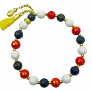 Sommer-Damenarmband weiß rot blau gold Perlen Jade Lapislazuli Fisch-Anhänger Silber 925 vergoldet Quaste Sommerarmband, außergewöhnliches Damenarmband