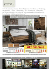 Ein Bild das Text, Aktionspreise, Bett - Massivholzbett Modell Andermatt schwebend mit Holzunterbau, Schlafzimmer enthält.