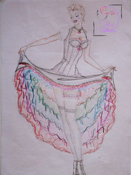 Sur l'image, le design d'une création de vêtement unique. Ici on voit une robe pour le french can can.