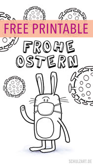 Osterhase mit Schutzmaske und Coronavirus zum ausmalen, gratis printable, Illustration von Frank Schulz