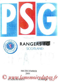 Programme pirate  PSG-Rangers  2001-02