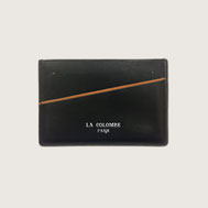 leather card holder black orange handmade man men paris atelier la colombe made in france
