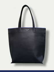 sac cabas cuir noir lisere bleu fait main paris sellier atelier la colombe leather shopping bag black blue made in france