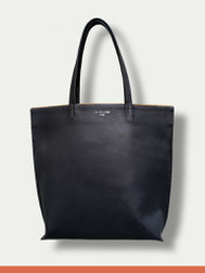 sac cabas cuir lisere orange fait main paris sellier atelier la colombe leather shopping bag black orange made in france