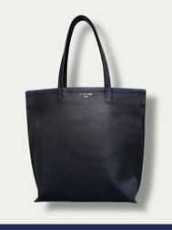 maroquinerie sac cabas cuir noir lisere bleu fait main paris sellier atelier la colombe leather shopping bag black blue made in france