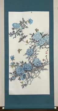 桜 （工筆画・群青、68ｘ136）