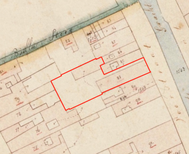 Location of Bayens' factory in Delft.  [Collectie Rijksdienst voor het Cultureel Erfgoed, Amersfoort, objectnummer MIN08034C01, Kadastrale kaart 1811-1832: minuutplan Delft, Zuid Holland, sectie C, blad 01 MIN08034C01].