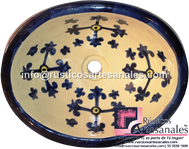 <img src="Ovalín Tradicional Ovalado Valencia Azul con Amarrilo.jpg" alt=" Ovalín Tradicional Ovalado decorado mexicano Valencia Azul con Amarrilo pintado a mano para sobre Poner hecho en México 100% a mano" />