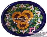 <img src="Ovalín Tradicional Ovalado Girasol y Alcatraz.jpg" alt=" Ovalín Tradicional Ovalado decorado mexicano Girasol y Alcatraz pintado a mano para sobre Poner hecho en México 100% a mano" />