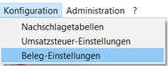 Menü Beleg Einstellungen aufrufen