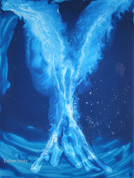 Ein leuchtend hell- und dunkelblau gemalter Engel Zadkiel