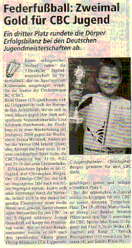 Cronenberger Woche Bericht vom 25.11.2005 Jugend DM