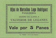 VALE POR 5 PANES - HIJOS DE MARCELINO LAGO RODRÍGUEZ - QUEIPO DE LLANO - 9 - VALVERDE DE LEGANÉS (BADAJOZ) COLOR VERDE (SC/UNC) PLANCHA - 5€.