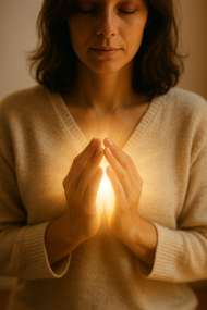 Femme et lumière au niveau du coeur
