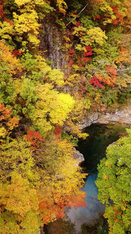 絶景紅葉付知狭不動渓谷。付知狭不動渓谷観音の滝。中津川の里山の美しい紅葉真っ盛り中津川付知峡周辺食事処和食処絶品ランチグルメ旅