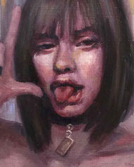 ノリコミシマの描く人物画、あかんべする女の子の油絵、norico mishima’s portrait oil painting.