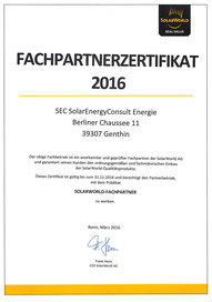 SolarWorld Fachpartner 2016